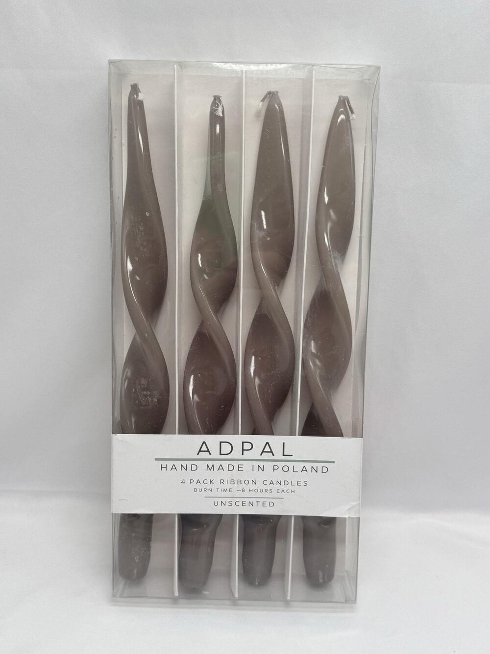 ADPAL Brown Ribbon Taper Candles Set Of 4 Unscented Hand Made Poland Home Decor